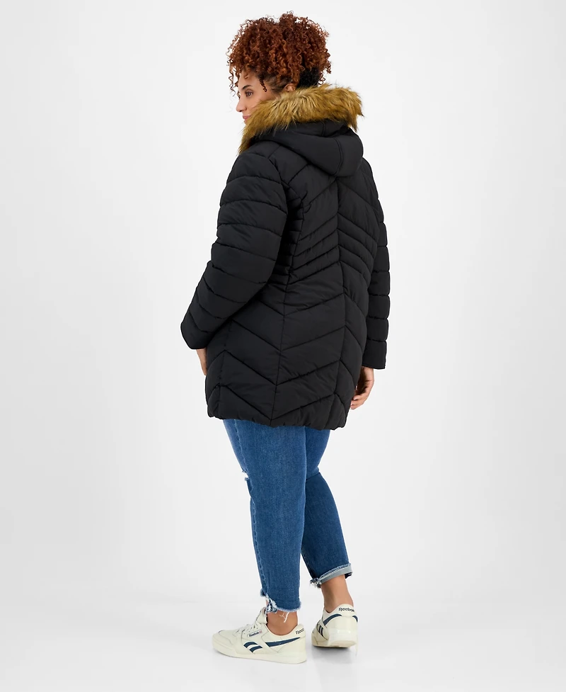 Maralyn & Me Juniors' Plus Faux-Fur Hooded Puffer Coat