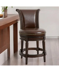 Faux Leather And Solid Wood Swivel Counter Height Bar Chair