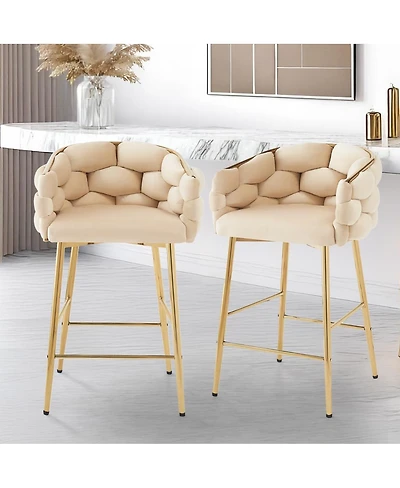 Set of 2 Modern 28 Inch Upholstered Counter Stools with Soft Back Cushion Metal Frame and Footrest for Kitchen Dining or Living Room-The Pop Home