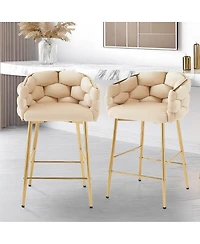 Set of 2 Modern 28 Inch Upholstered Bar Stools with Soft Back Cushion Metal Frame and Footrest for Kitchen Dining or Living Room-The Pop Home
