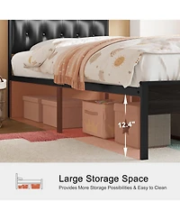 Hausource Twin Size Upholstered Bed Frame with Pu Leather Headboard