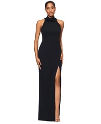 Xscape Petite Ruffled Halter Mock Neck Cutout-Back Gown