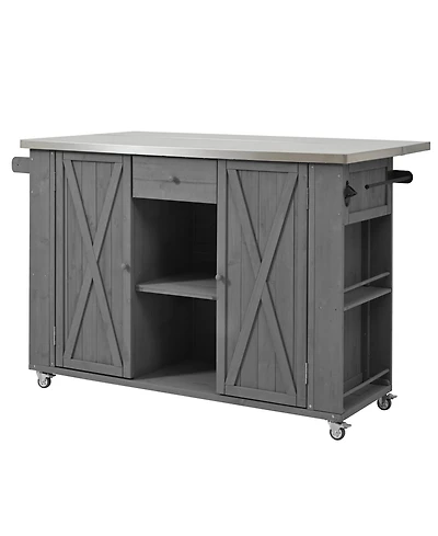 Mondawe Outdoor Kitchen Island Fir Wood Kitchen Island with Stainless Steel Top