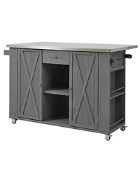 Mondawe Outdoor Kitchen Island Fir Wood Kitchen Island with Stainless Steel Top