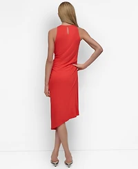 Dkny Women's Jewel Neck Ruched-Front Sleeveless Dress