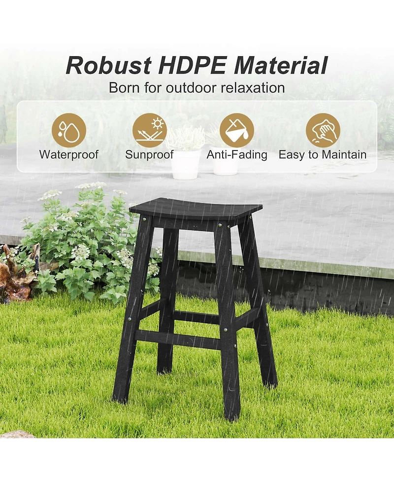 29" Patio Bar Stool Set of 2 with Curved Seat & Footrests for Backyard Outdoor