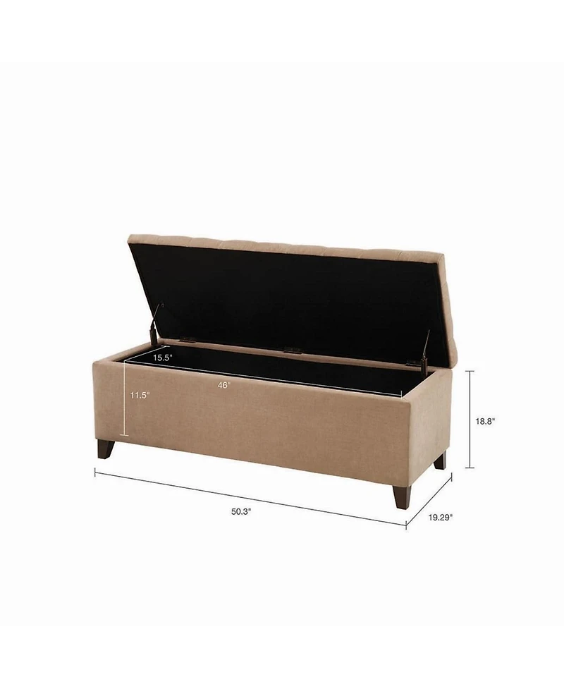 Tufted Upholstered Storage Bench with Button Top, Solid Wood Legs for Bedroom or Living Room, Hidden Blanket-The Pop Home