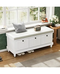 Streamdale Classic Storage Bench with Cushioned Seat and Three Drawers for Entryway and Living Room (White)