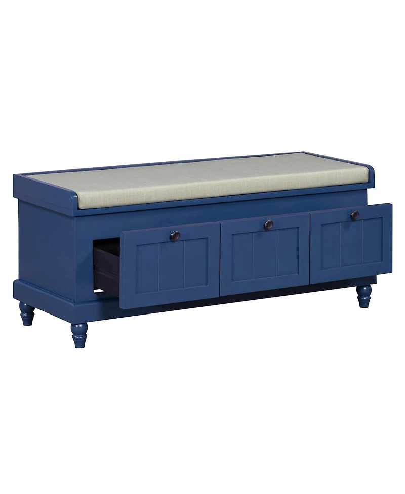 Streamdale Classic Storage Bench with Cushioned Seat and Three Drawers for Entryway and Living Room (Navy Blue)