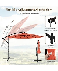 Gymax 10 ft Patio Offset Umbrella w/ Solar Lights Deck Umbrella w/ Easy Tilt Adjustment