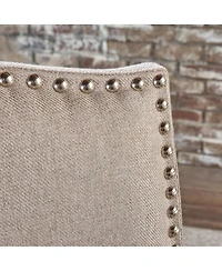 Set of 2 Upholstered Barstools with Nailhead Trim Cushioned Back and Seat Solid Wood Legs and Footrest for Kitchen or Dining Room-The Pop Home
