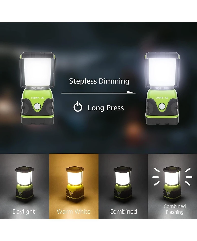 Lepro 1000LM Battery Powered Led Camping Lantern, Waterproof with 4 Light Modes,Not Rechargeable, Ideal for Camping, Emergency, Power Outages