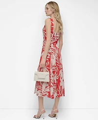Dkny Women's Printed V-neck Belted Sleeveless Dress