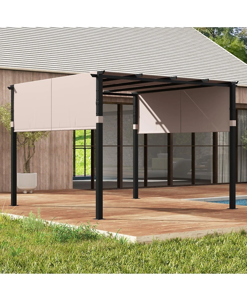 Flat Top Pergola with Retractable Canopy for Garden Pool Porch and Backyard