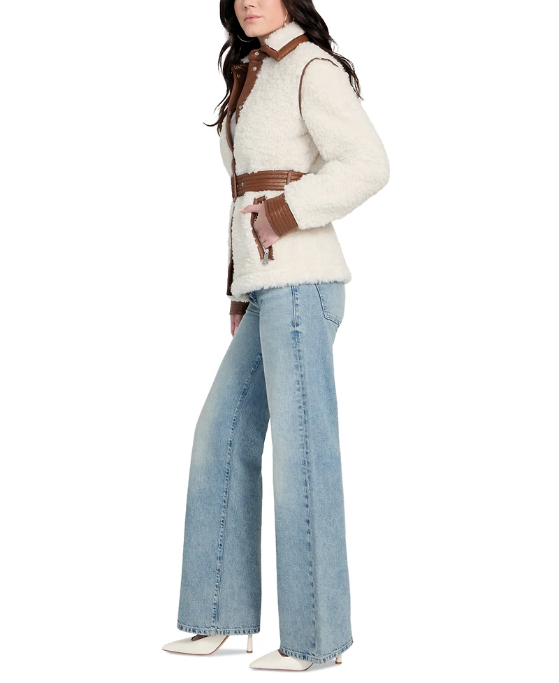 Guess Women's Belted Faux-Shearling Coat
