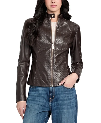 Guess Women's Faux-Leather Basketweave Jacket