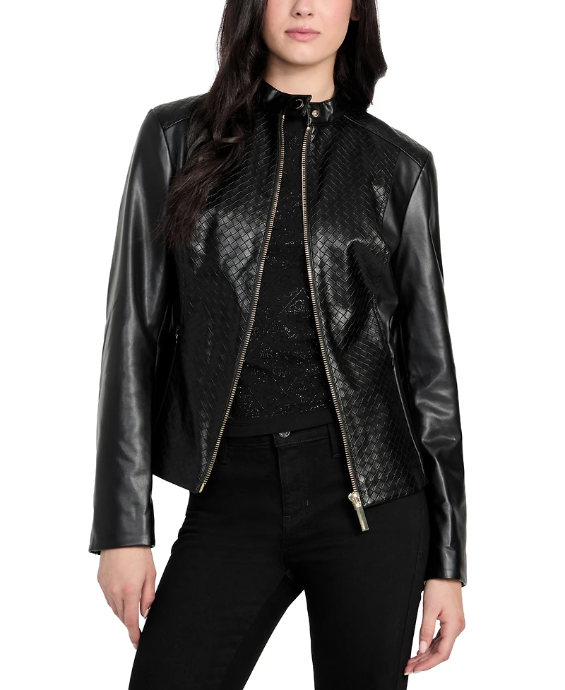 Guess Women's Faux-Leather Basketweave Jacket