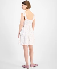 Pink Rose Juniors' Flutter-Sleeve Floral-Print Mini Dress