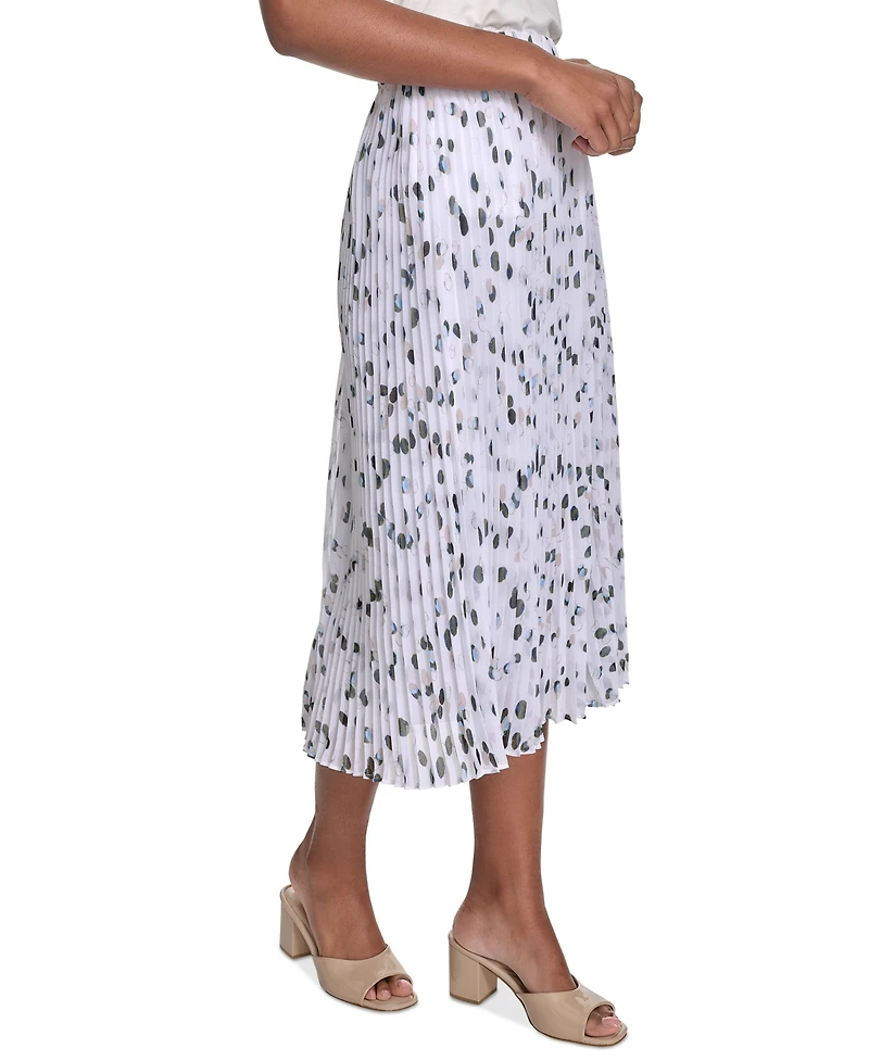 Calvin Klein Petite Dot-Print Pleated Midi Skirt