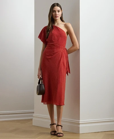 Lauren Ralph Women's Geo-Print Georgette One-Shoulder Dress