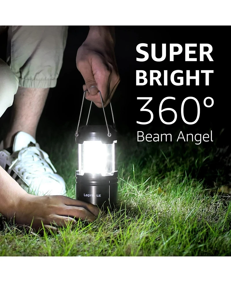 Lepro Led Camping Lanterns Battery Powered, Collapsible, IPX4 Water Resistant, Outdoor Portable Lights for Emergency, Hurricane