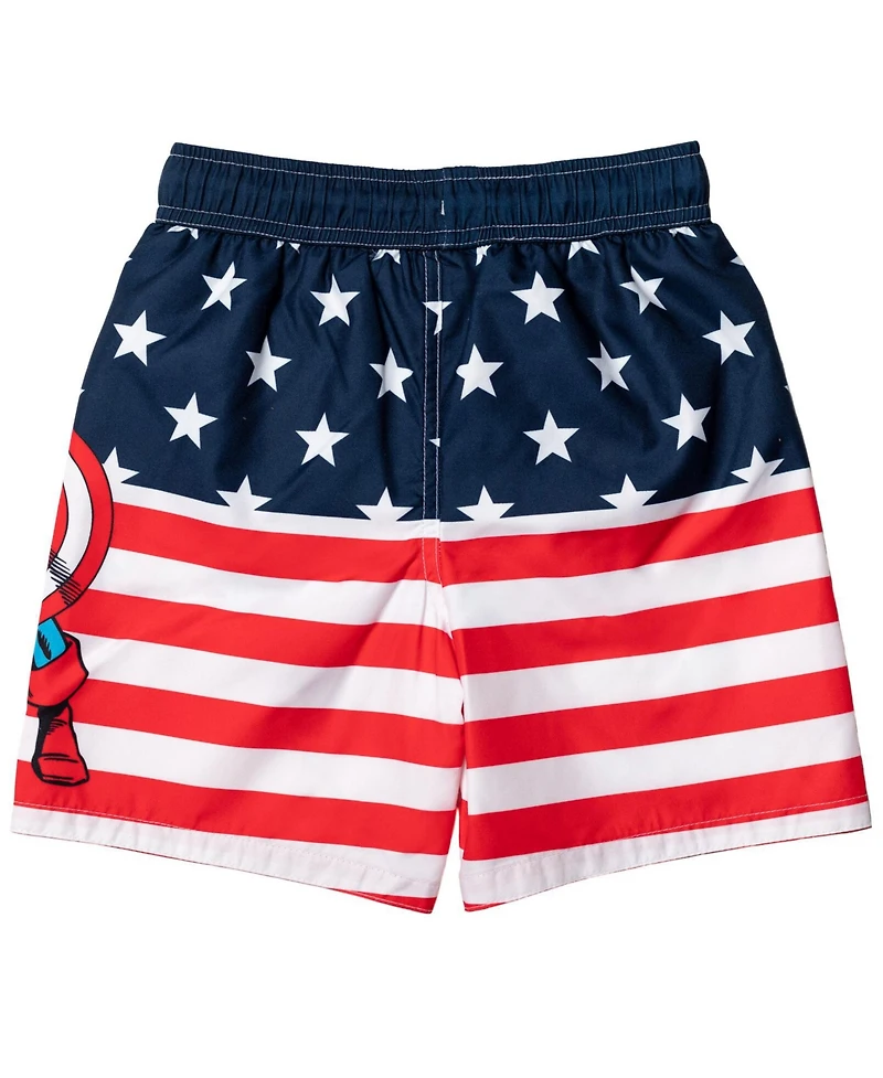 Avengers Boys Captain America Upf 50+ Rash Guard and Swim Trunks Outfit Set