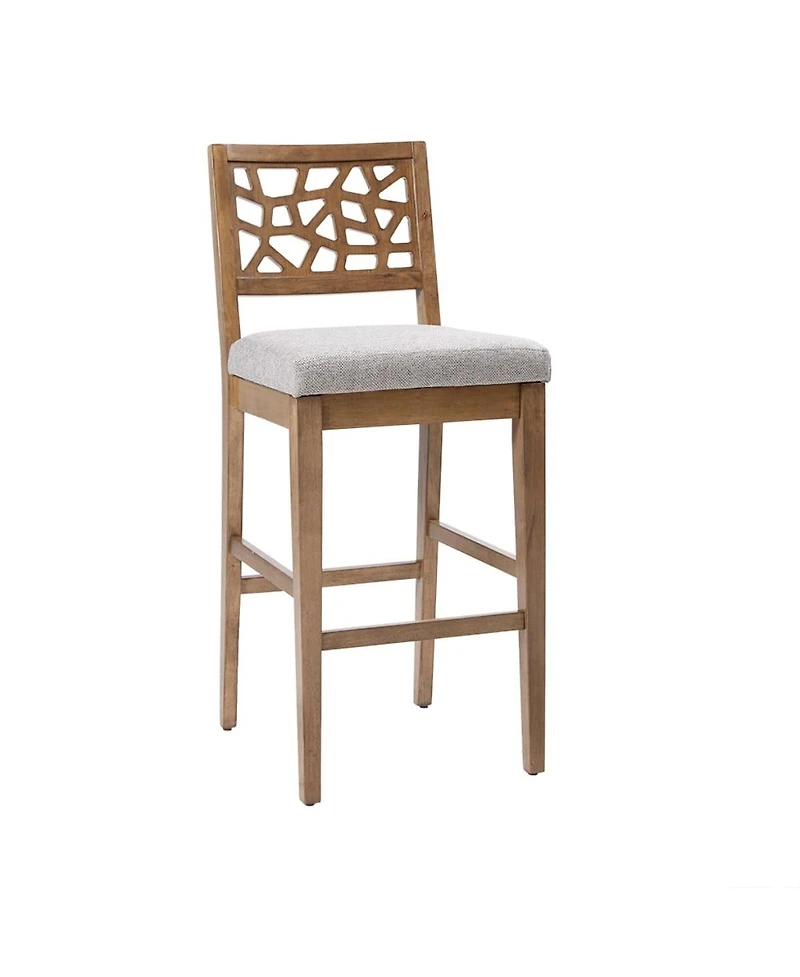 Set of 1 Counter Height Stool with Upholstered Seat, Cracked Ice Back Oak Veneer for Kitchen Island or Dining Room-The Pop Home