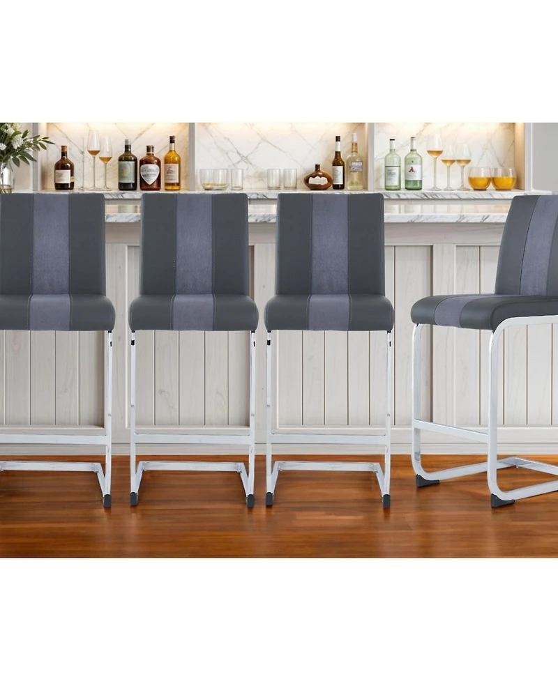 Set of Four Metal Low Back Counter Height Bar Chairs