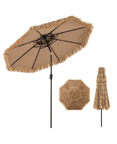 Gymax 8.8 Ft Hawaiian Style Umbrella Thatched Tiki Umbrella w/8 Ribs Sun-proof Fabric
