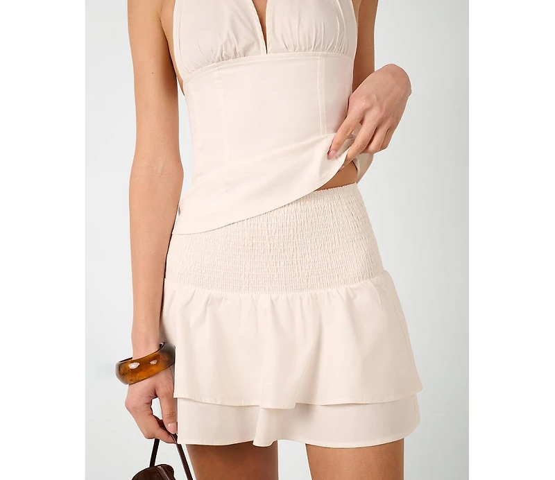 WeWoreWhat Women's Smocked Ruffle Mini Skirt