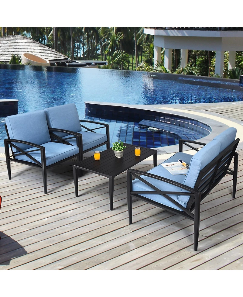 Gymax 4PCS Patio Sofa Conversation Set Outdoor Furniture Set Yard w/ Cushion
