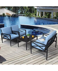 Gymax 4PCS Patio Sofa Conversation Set Outdoor Furniture Set Yard w/ Cushion
