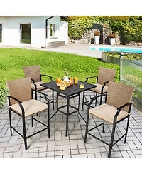 Gymax 5PCS Patio Bar Stool & Table Set Outdoor Bistro Furniture Set w/ Cushions