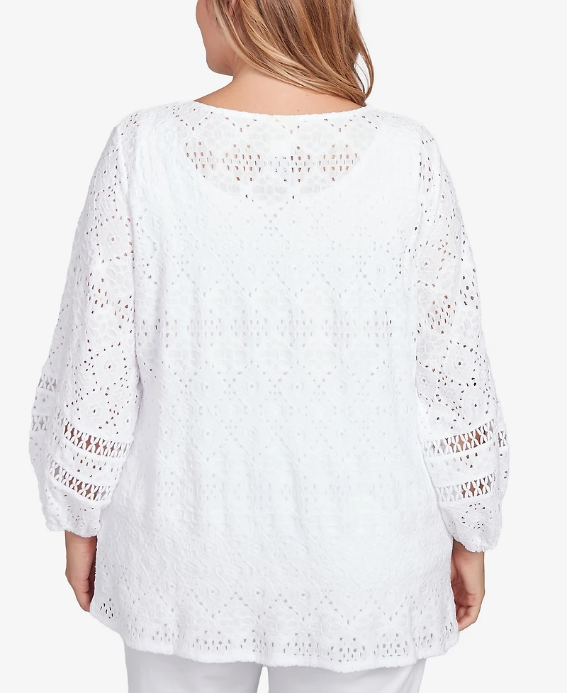 Ruby Rd. Plus Diamond Eyelet Solid Knit Top