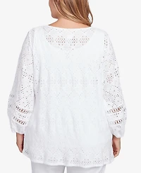 Ruby Rd. Plus Diamond Eyelet Solid Knit Top