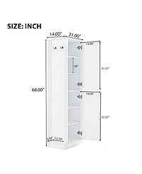 Tall Bathroom Storage Cabinet, Freestanding Storage Cabinet with Hook and Adjustable Shelf, Mdf Board, White