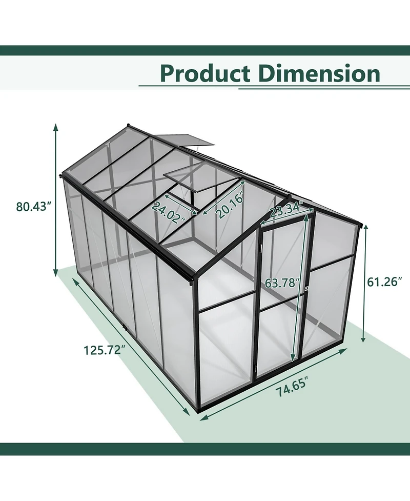 Streamdale 6x10 Polycarbonate Greenhouse Kit with Aluminum Frame and Adjustable Roof Vent