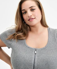 Bar Iii Trendy Plus Ribbed Zip-Front Sweater, Exclusively at Macy's