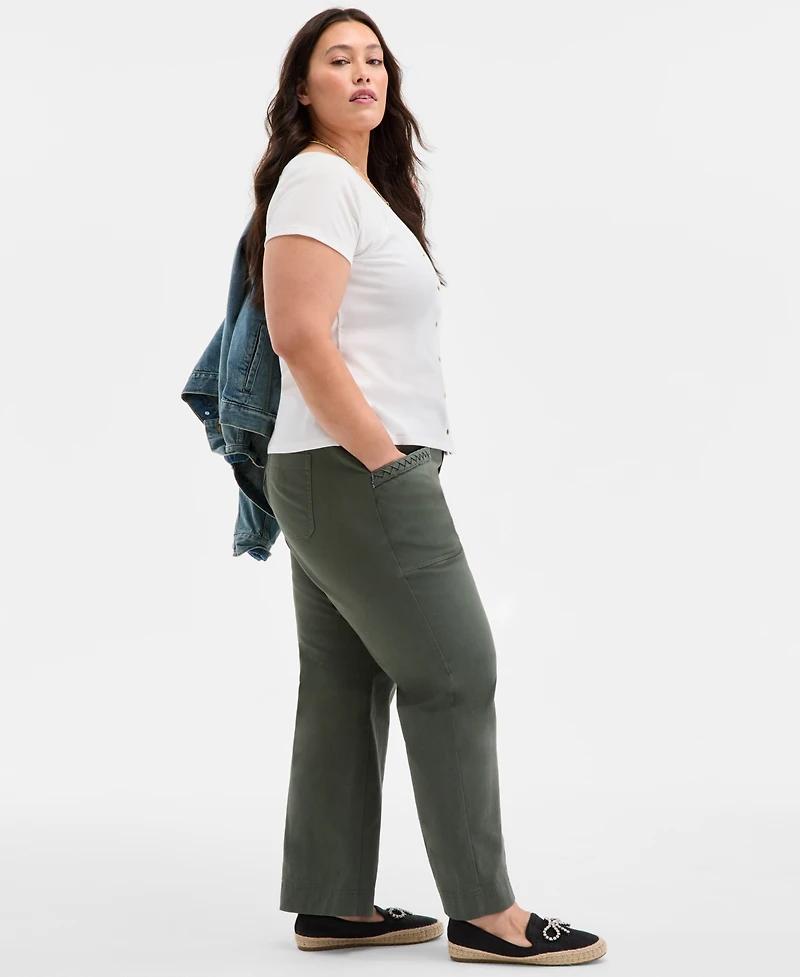 On 34th Trendy Plus Solid High-Rise Braid-Detail Pants, Exclusively at Macy's