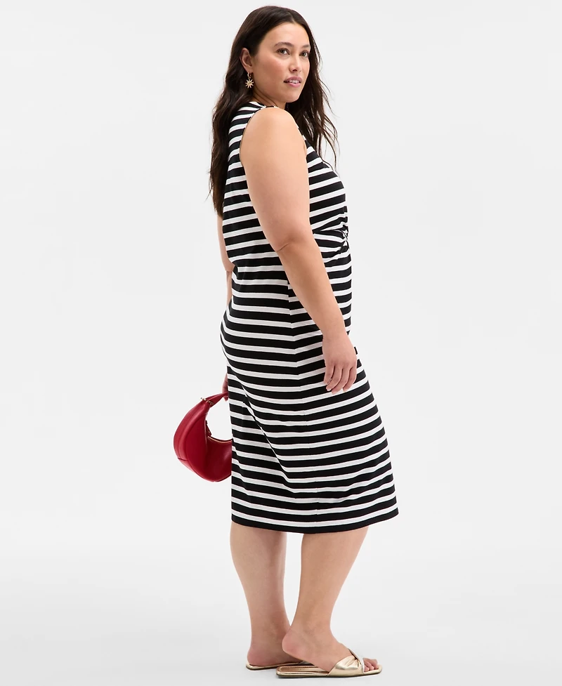 On 34th Trendy Plus Striped Knot-Front Knit Midi Dress
