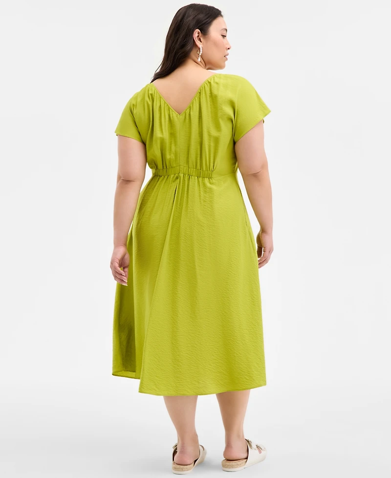 On 34th Trendy Plus Flutter-Sleeve Textured Satin Midi Dress, Exclusively at Macy's