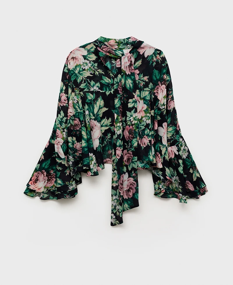 Mango Women's Floral-Print Turtleneck Blouse