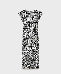 Mango Women's Zebra-Print Fitted Midi Dress