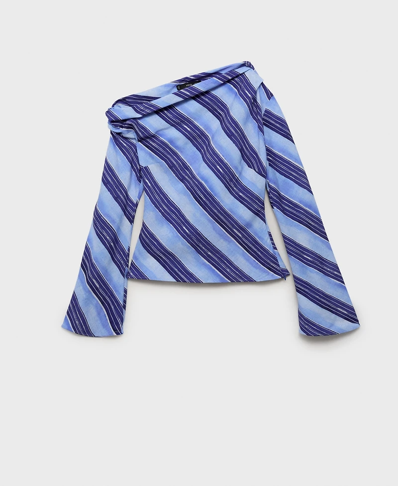 Mango Women's Asymmetrical Striped Blouse
