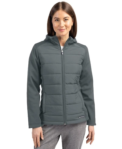Cutter & Buck Women's Evoke Hybrid Softshell Recycled Full Zip Hooded Jacket