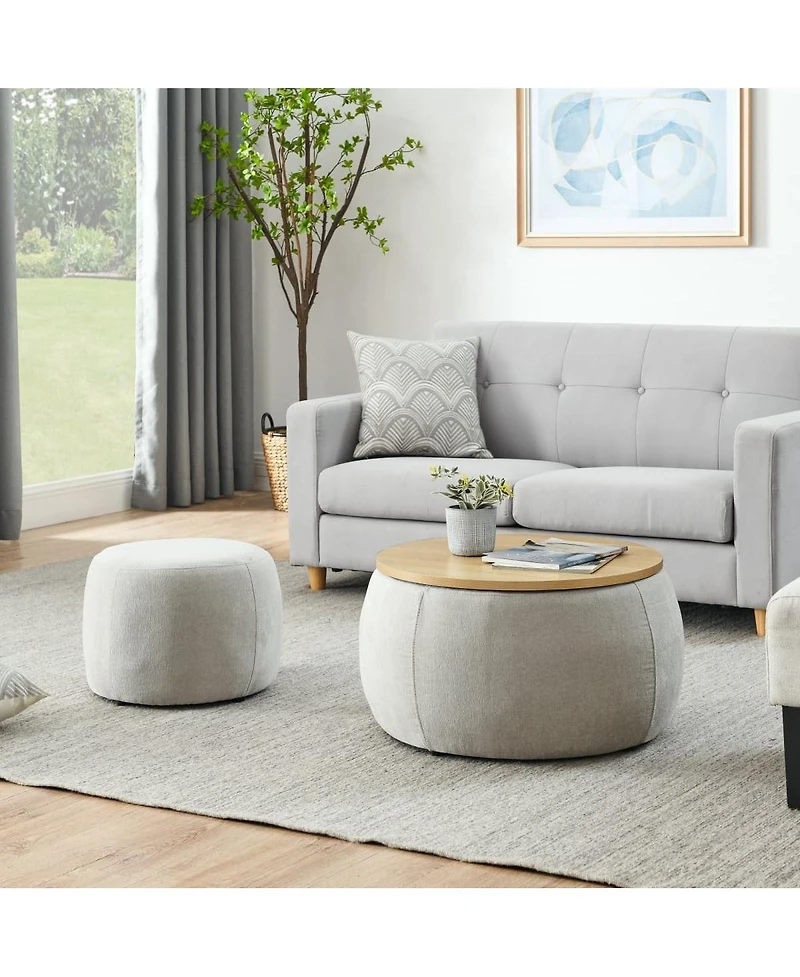 Multifunctional Round Ottoman Coffee Table with Wood Lid Hidden Seat and Storage for Bedroom or Living Room No Assembly Needed-The Pop Home