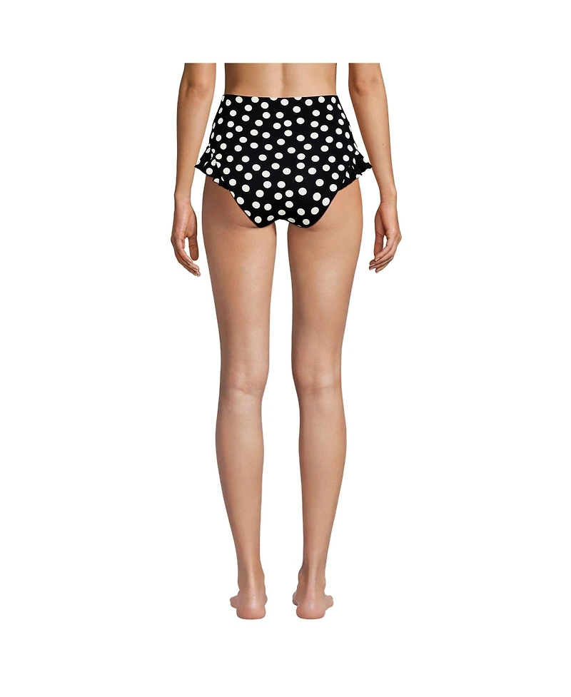 Lands' End Women's Ruffle High Waisted Leg Bikini Bottoms