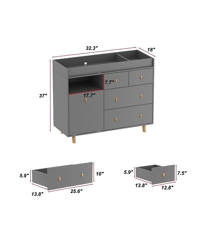 Diaper Table with 4 Drawers, Baby Changing Station Storage Compartments