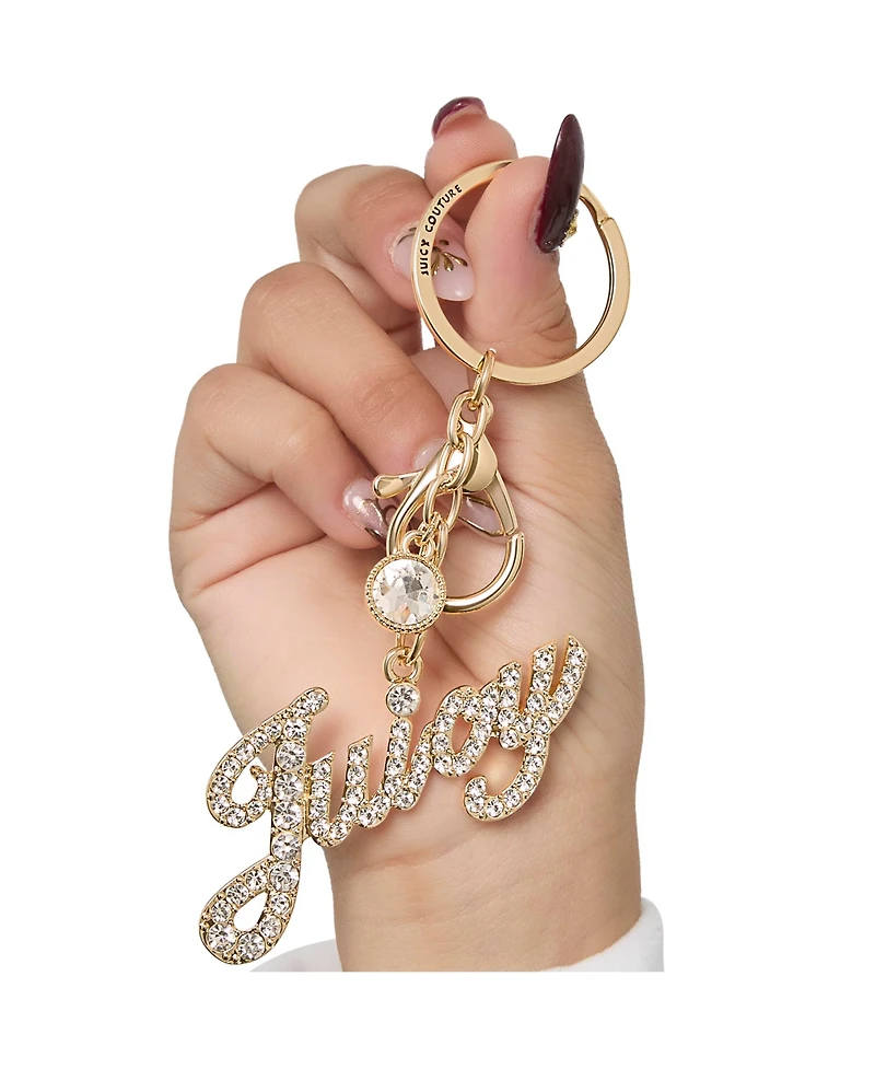 Juicy Couture Crystal Pave "Juicy" Script Keychain, Gold-Tone Bling Charm