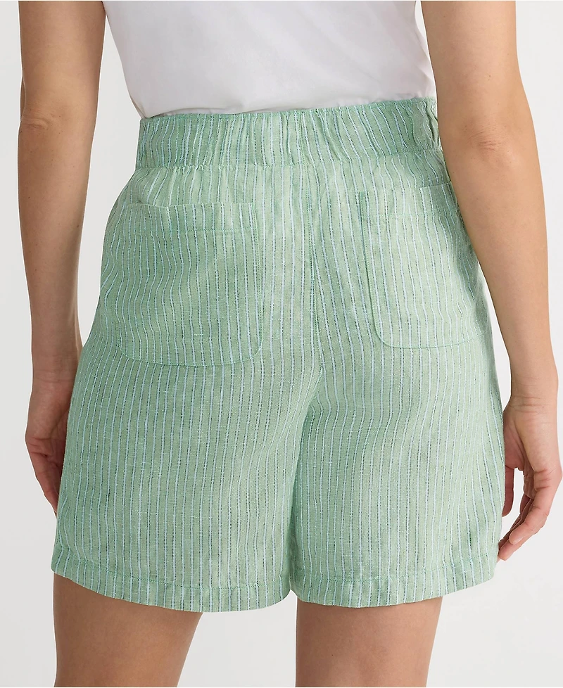 Lands' End Women's Linen High Rise Pull On 7" Shorts